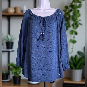 Rafaella Women's Eyelet Knit Top. XXL. On Or Off Shoulders. Blue. NWT